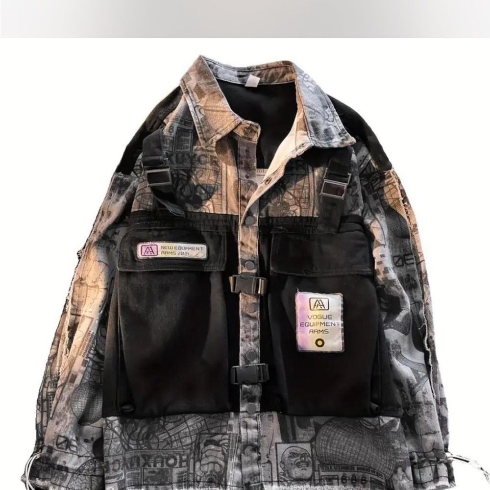 Equipment Black and Gray Graphic Shirt Jacket